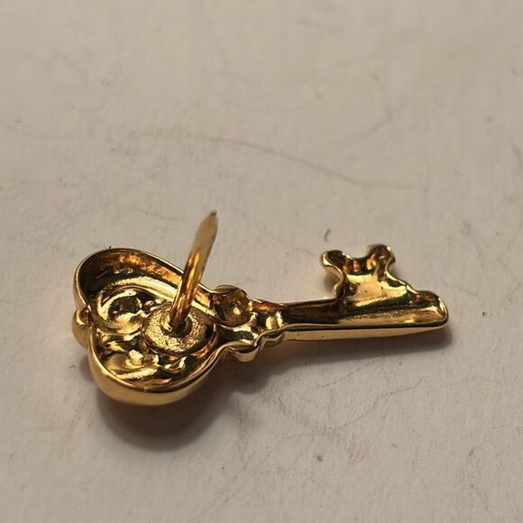 Vintage Gold Tone And Faux Pearl Key Shaped Lapel Pin - Picture 4 of 6